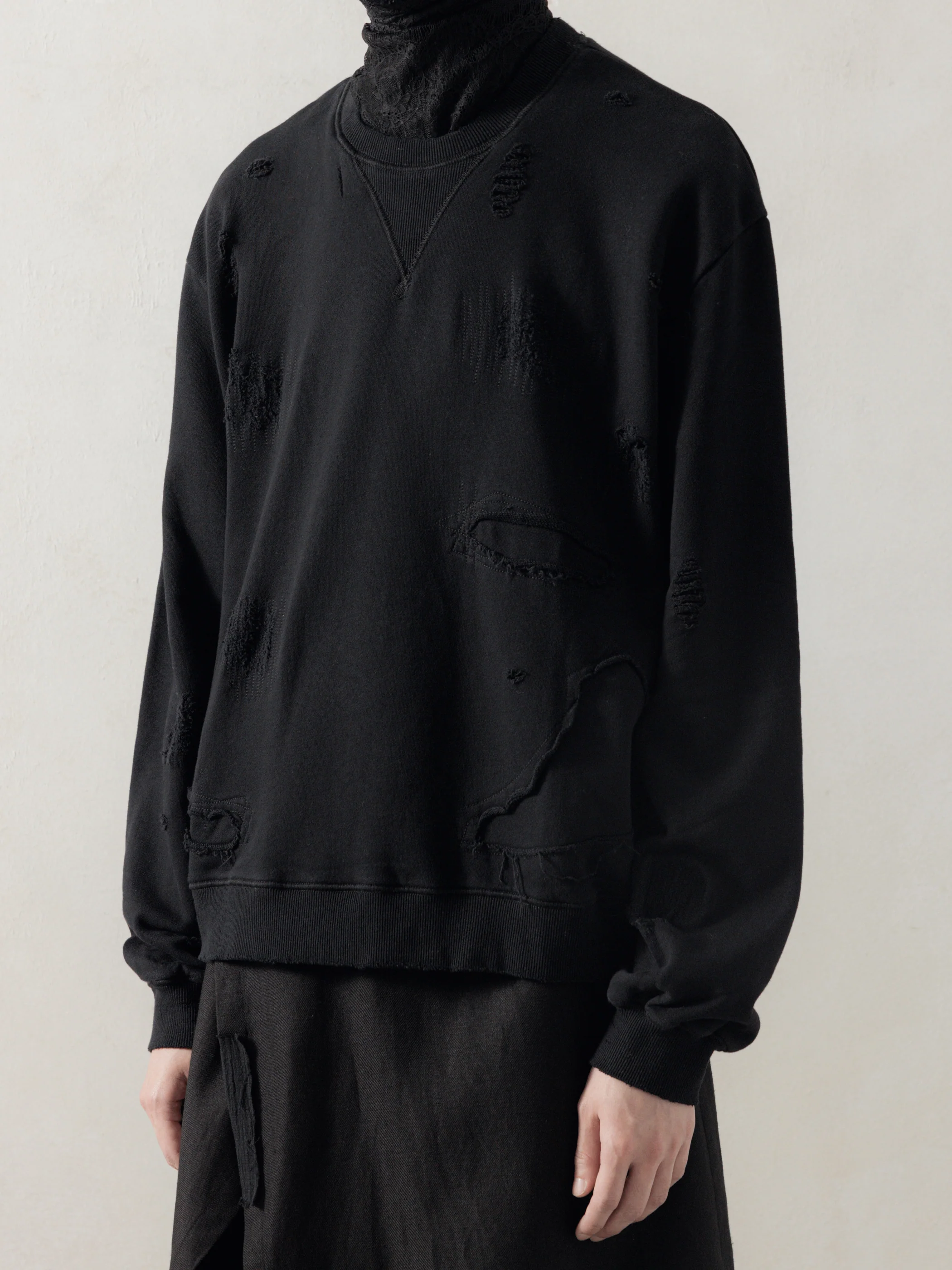 25FW｜Double V Destroyed Sweater (Black) - Image 2