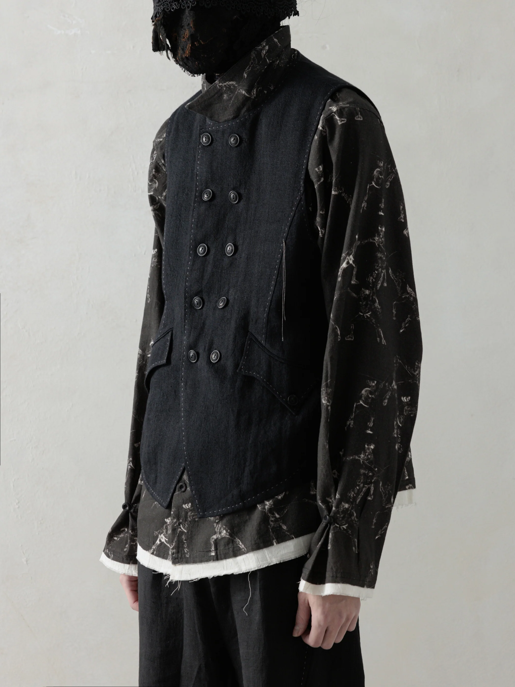 25SS｜E Double Breasted Waistcoat (Black) - Image 2