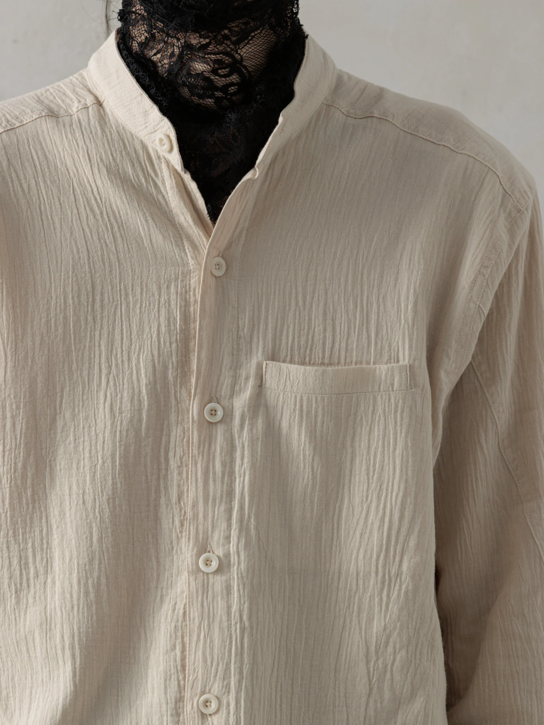25SS|Wrinkled-effect Shirt (Beige) - Image 5