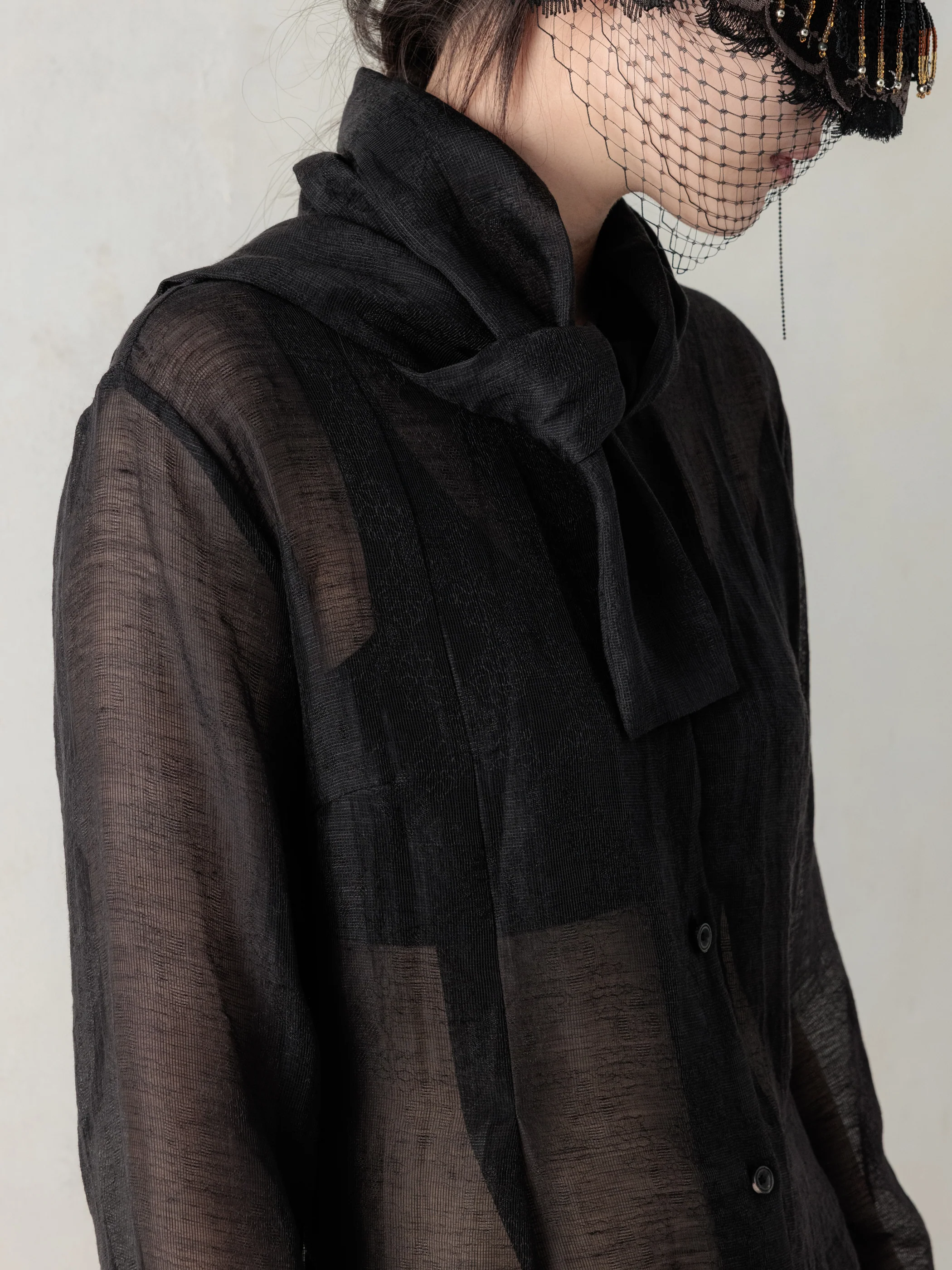 26SS WMS|Semi-Sheer Shirt (Black) - Image 8