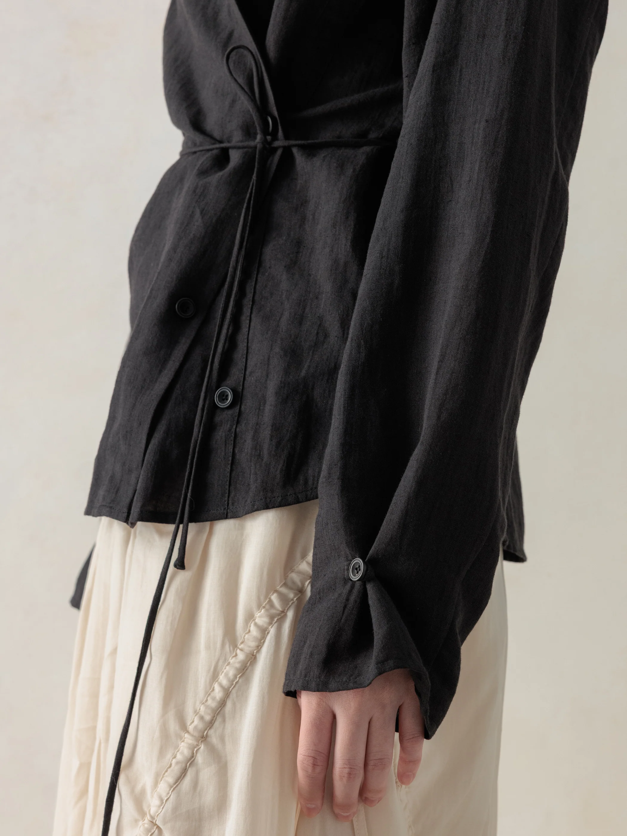 26SS WMS｜Side Button Shirt (Black) - Image 6