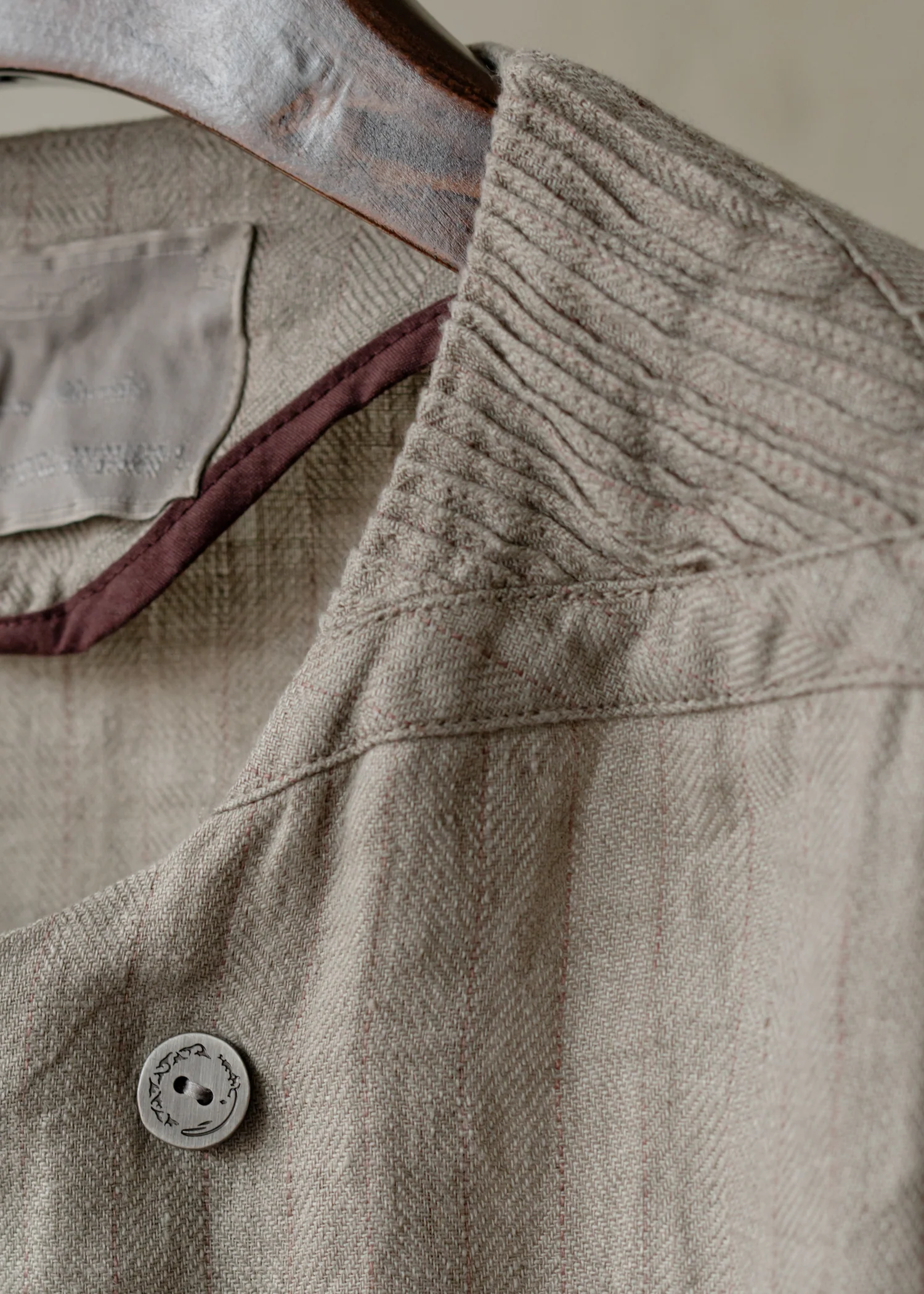 Forgotten Materials|Double-breasted Collarless Shirt (Natural Dyed Grey) - Image 4