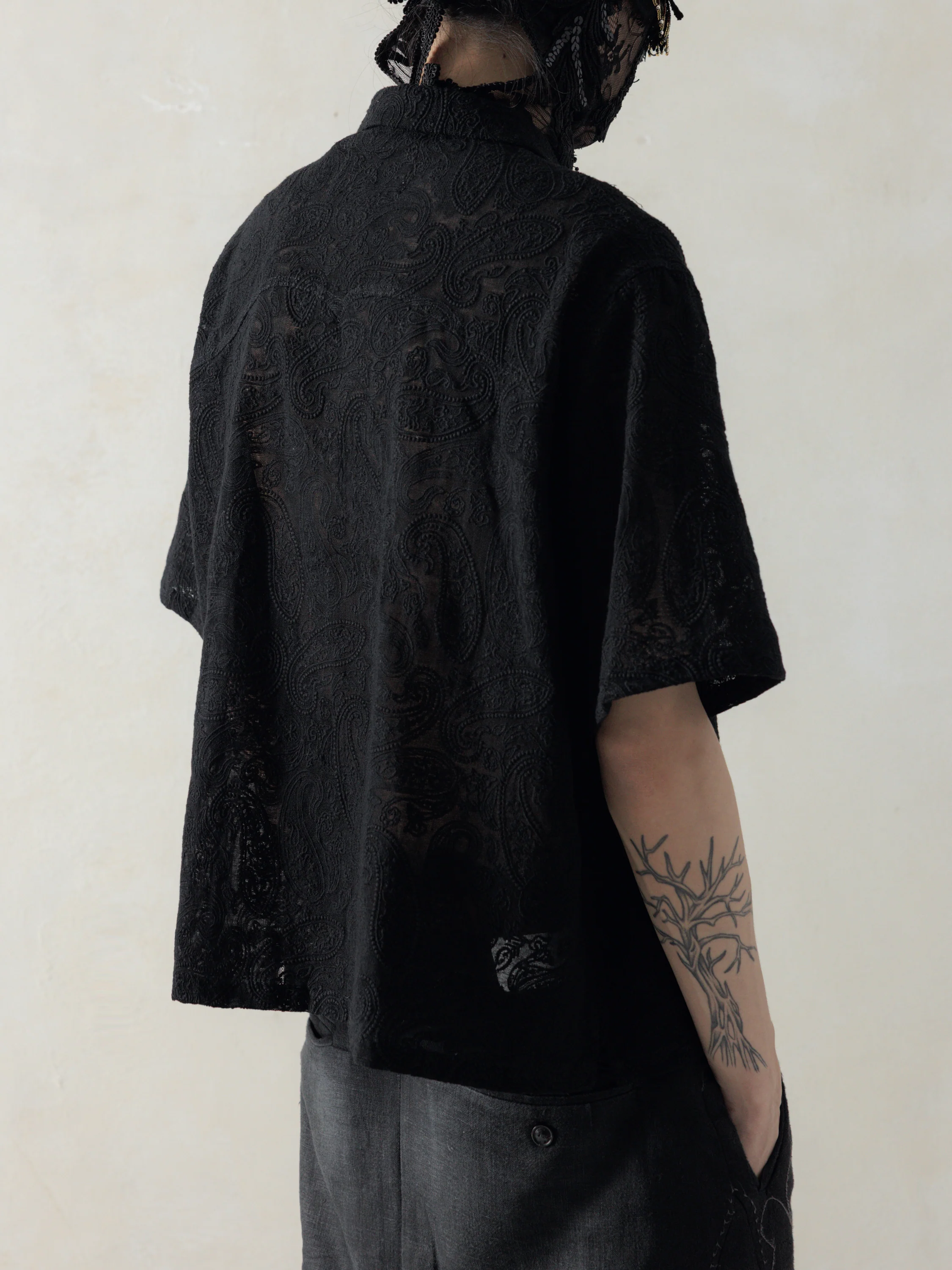 25SS｜Lace Shirt (Black) - Image 3